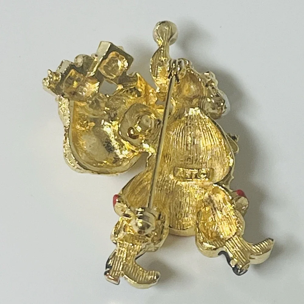 Vintage ART Signed Arthur Pepper Enameled Rhinestone‎ Santa Brooch Pin